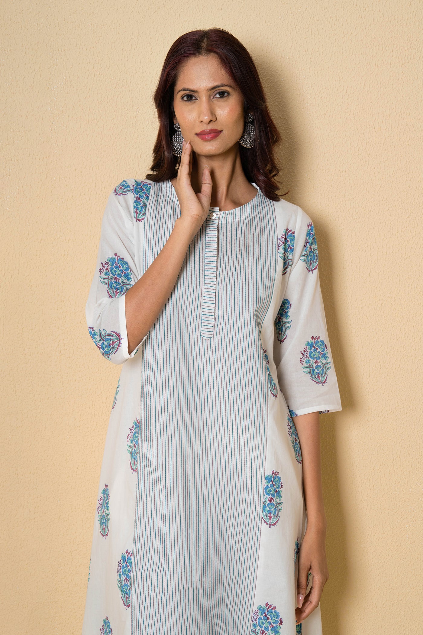 Moonflower Block Print Cotton Kurta Set