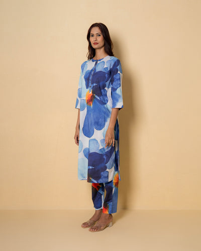 Cobalt Cloud Digital Print Cotton Kurta Set
