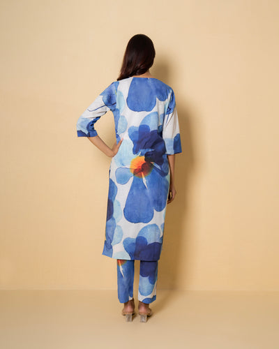 Cobalt Cloud Digital Print Cotton Kurta Set