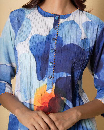 Cobalt Cloud Digital Print Cotton Kurta Set