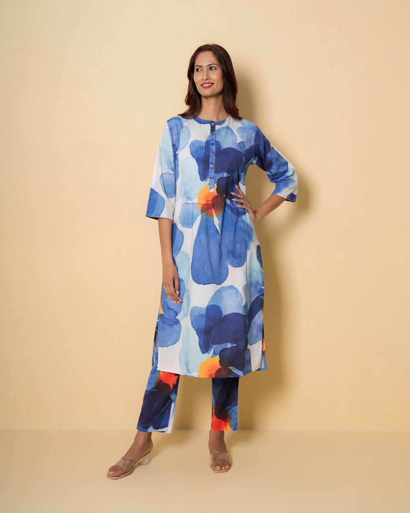 Cobalt Cloud Digital Print Cotton Kurta Set