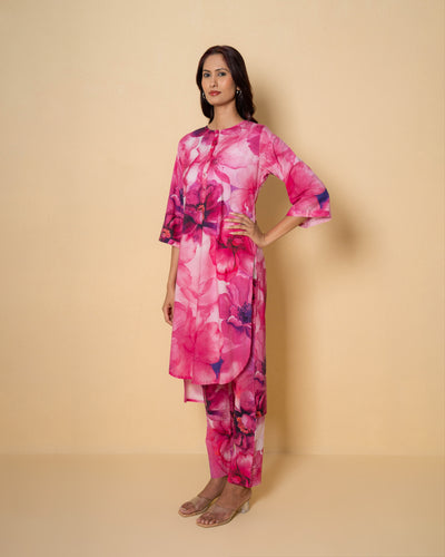 Rose Bloom Digital Print Cotton Kurta Set