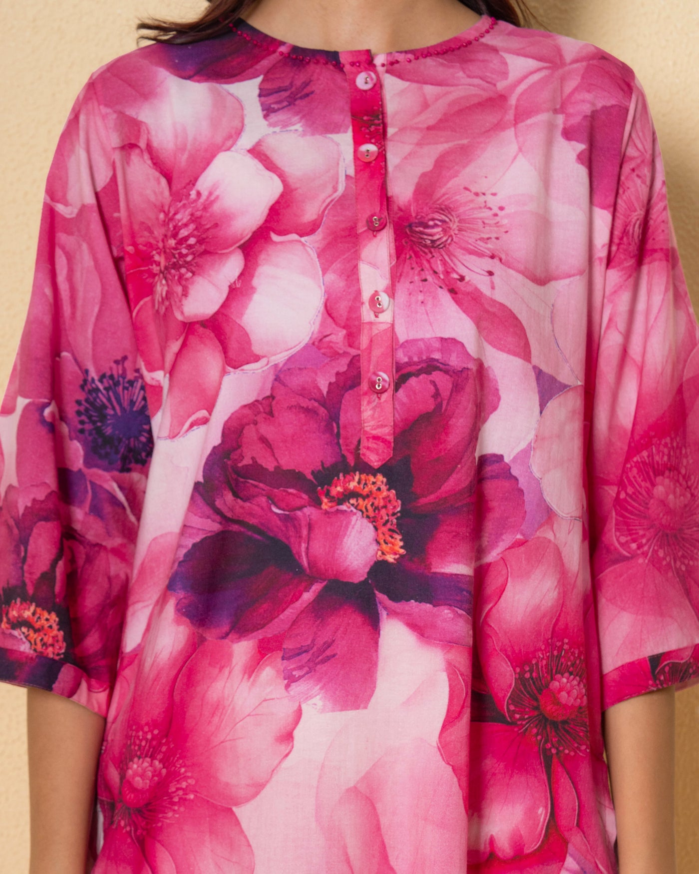 Rose Bloom Digital Print Cotton Kurta Set