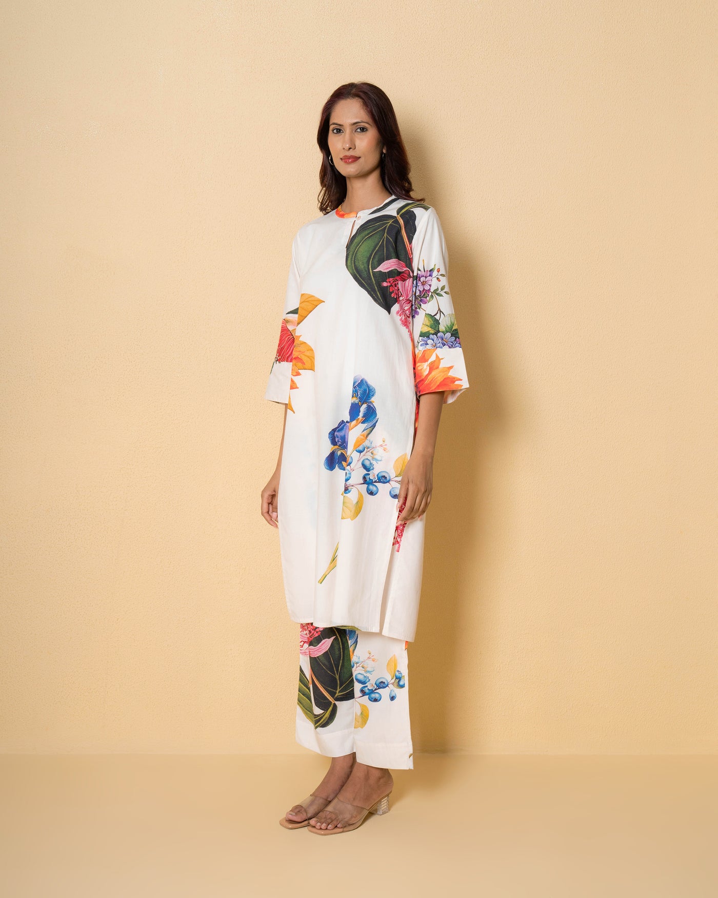 Ivory Gardenia Digital Print Modal Cotton Co-ord Set