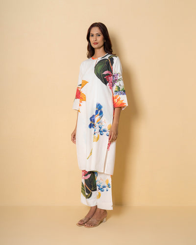 Ivory Gardenia Digital Print Modal Cotton Co-ord Set
