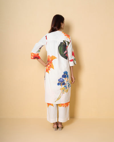 Ivory Gardenia Digital Print Modal Cotton Co-ord Set