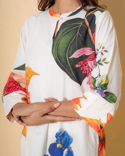 Ivory Gardenia Digital Print Modal Cotton Co-ord Set