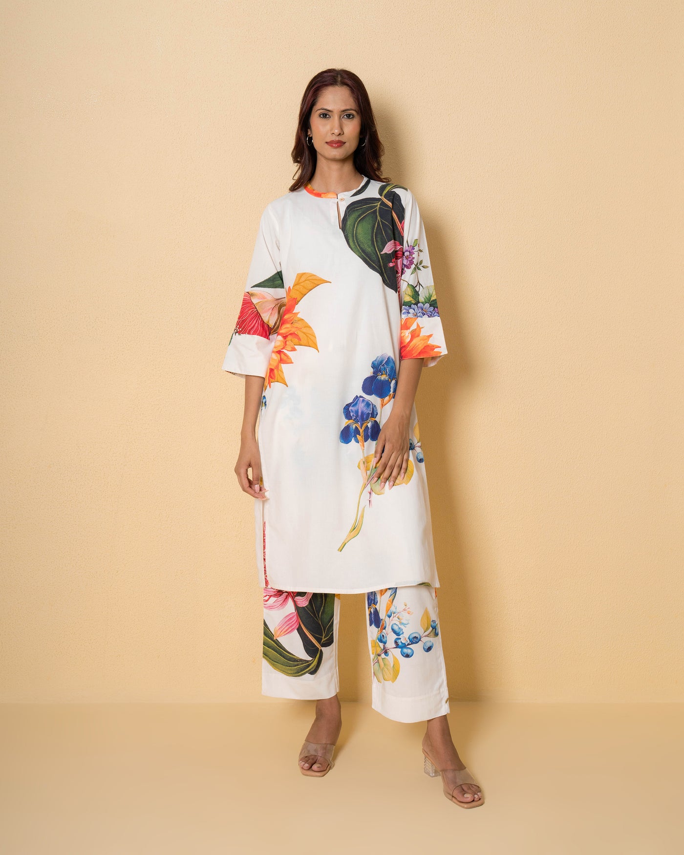 Ivory Gardenia Digital Print Modal Cotton Co-ord Set