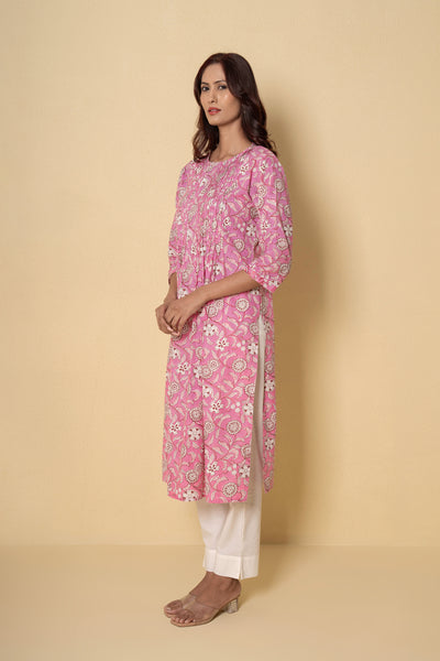 Pink Reverie Block Print Cotton Kurta Set