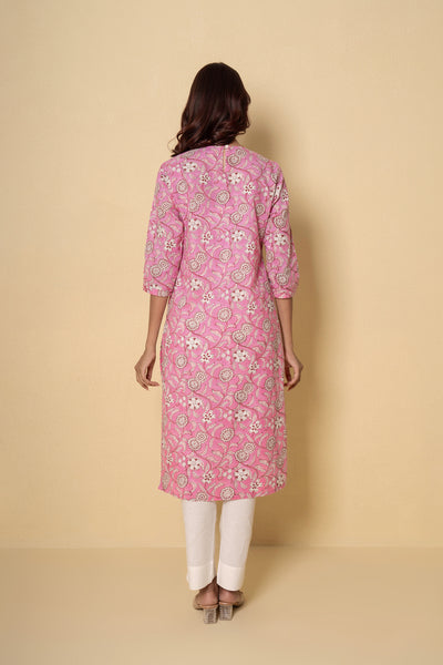 Pink Reverie Block Print Cotton Kurta Set