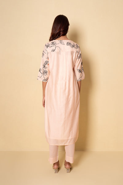 Soft Peach Embroidered Chanderi Kurta Set