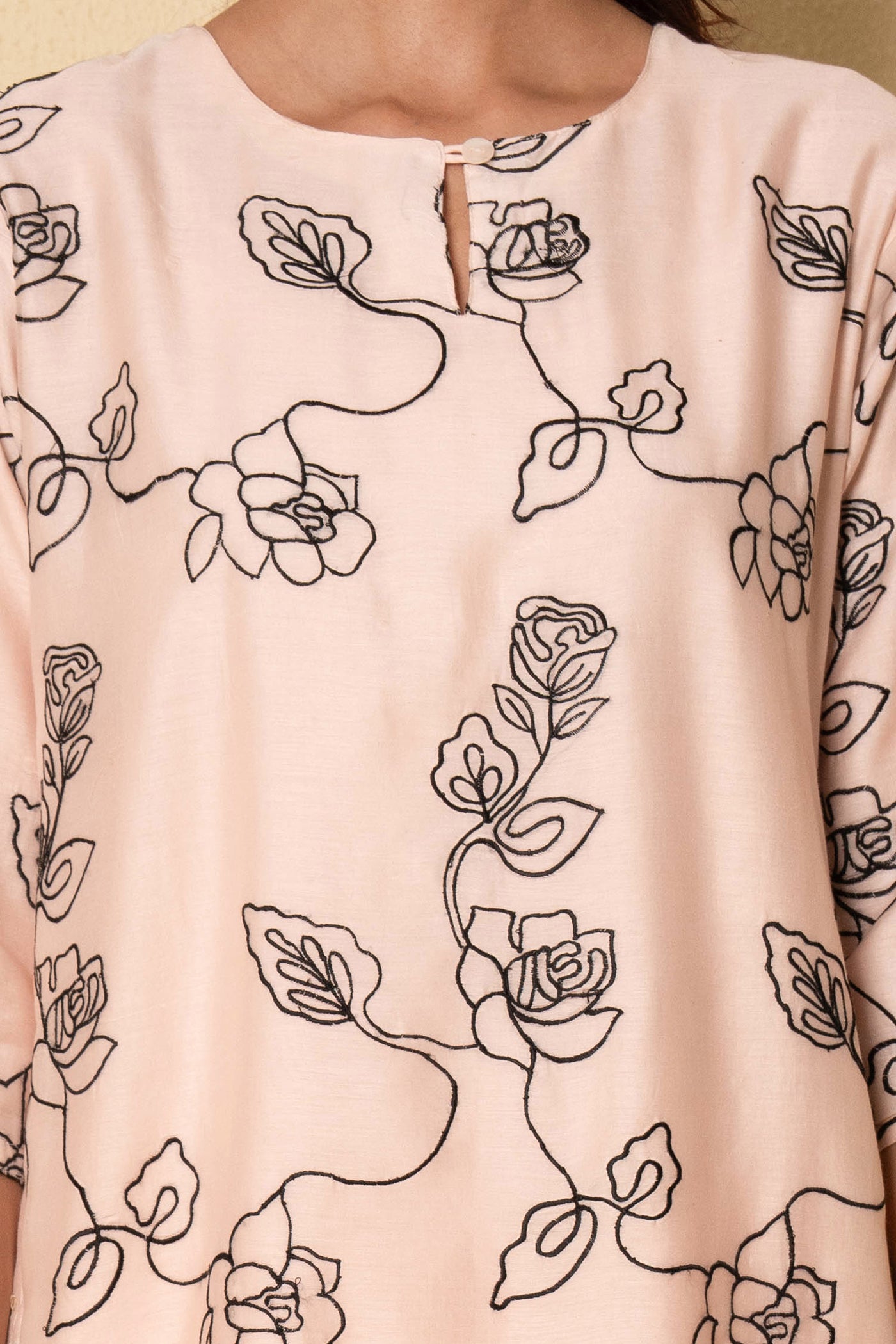 Soft Peach Embroidered Chanderi Kurta Set