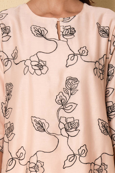 Soft Peach Embroidered Chanderi Kurta Set