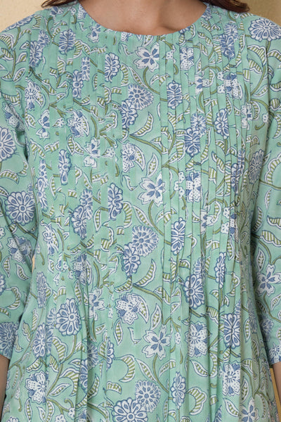 Sea Green Block Print Cotton Kurta Set