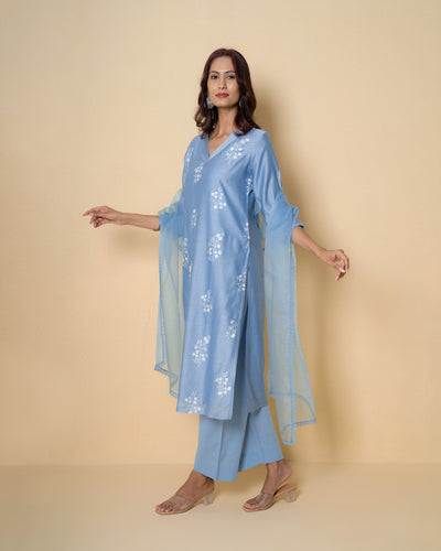 Moonlit Blue Embroidered Chanderi Suit Set