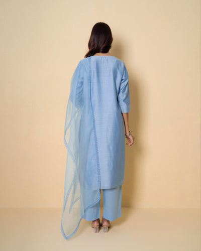Moonlit Blue Embroidered Chanderi Suit Set