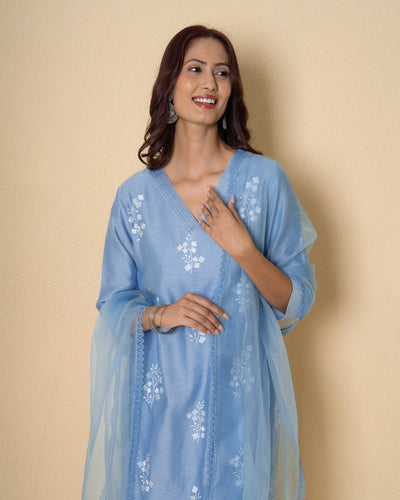 Moonlit Blue Embroidered Chanderi Suit Set
