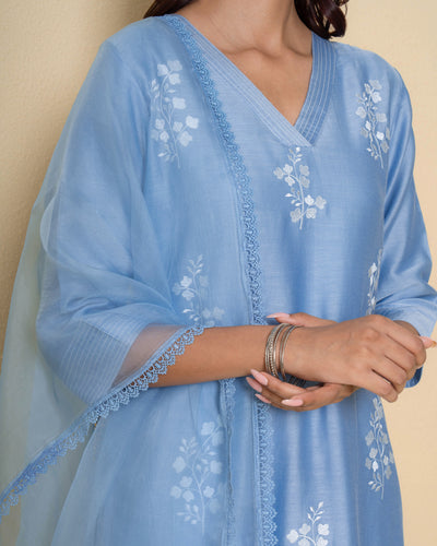 Moonlit Blue Embroidered Chanderi Suit Set