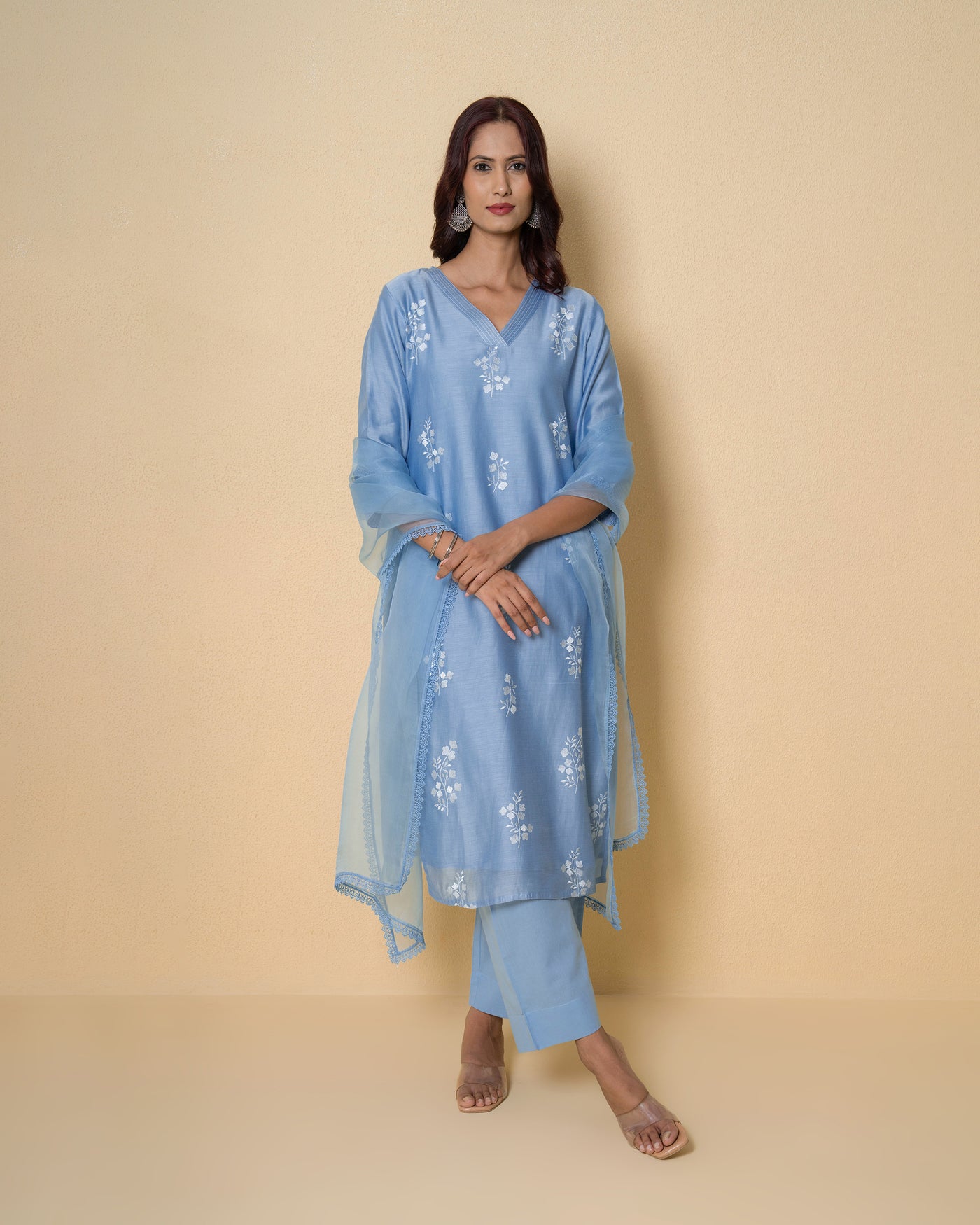Moonlit Blue Embroidered Chanderi Suit Set