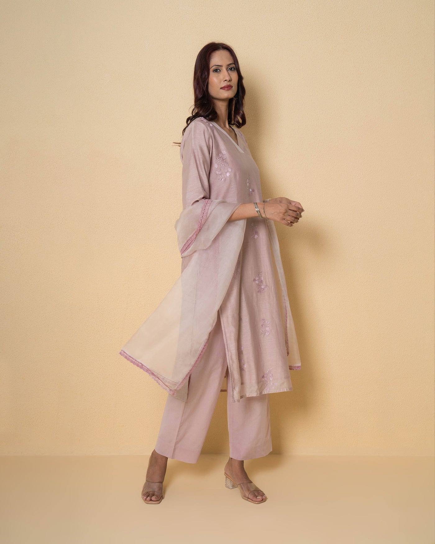 Bare Blush Embroidered Chanderi Suit Set