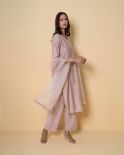 Bare Blush Embroidered Chanderi Suit Set