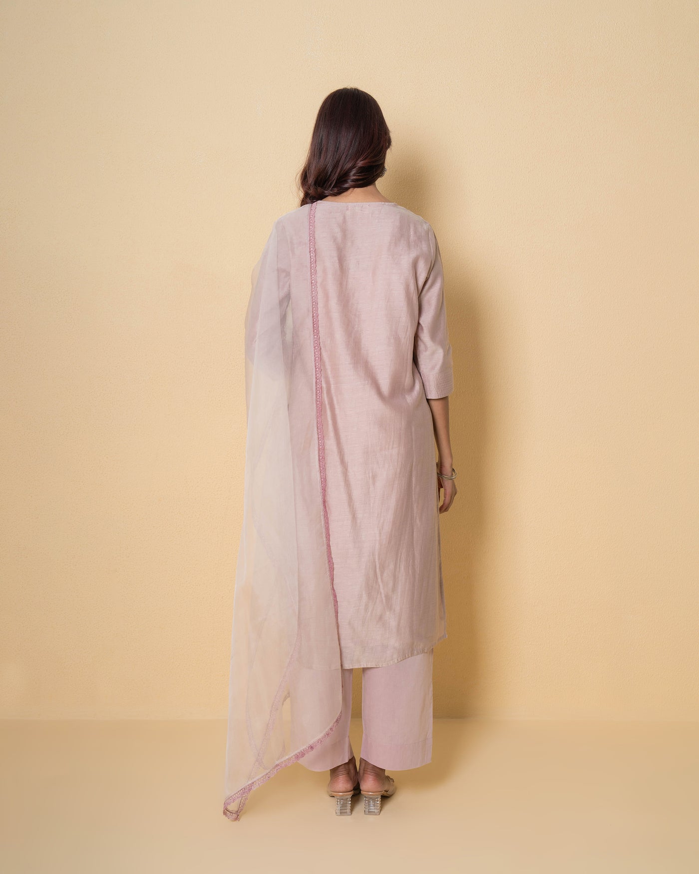 Bare Blush Embroidered Chanderi Suit Set
