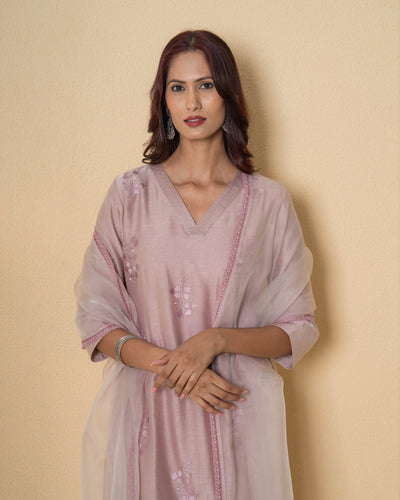 Bare Blush Embroidered Chanderi Suit Set