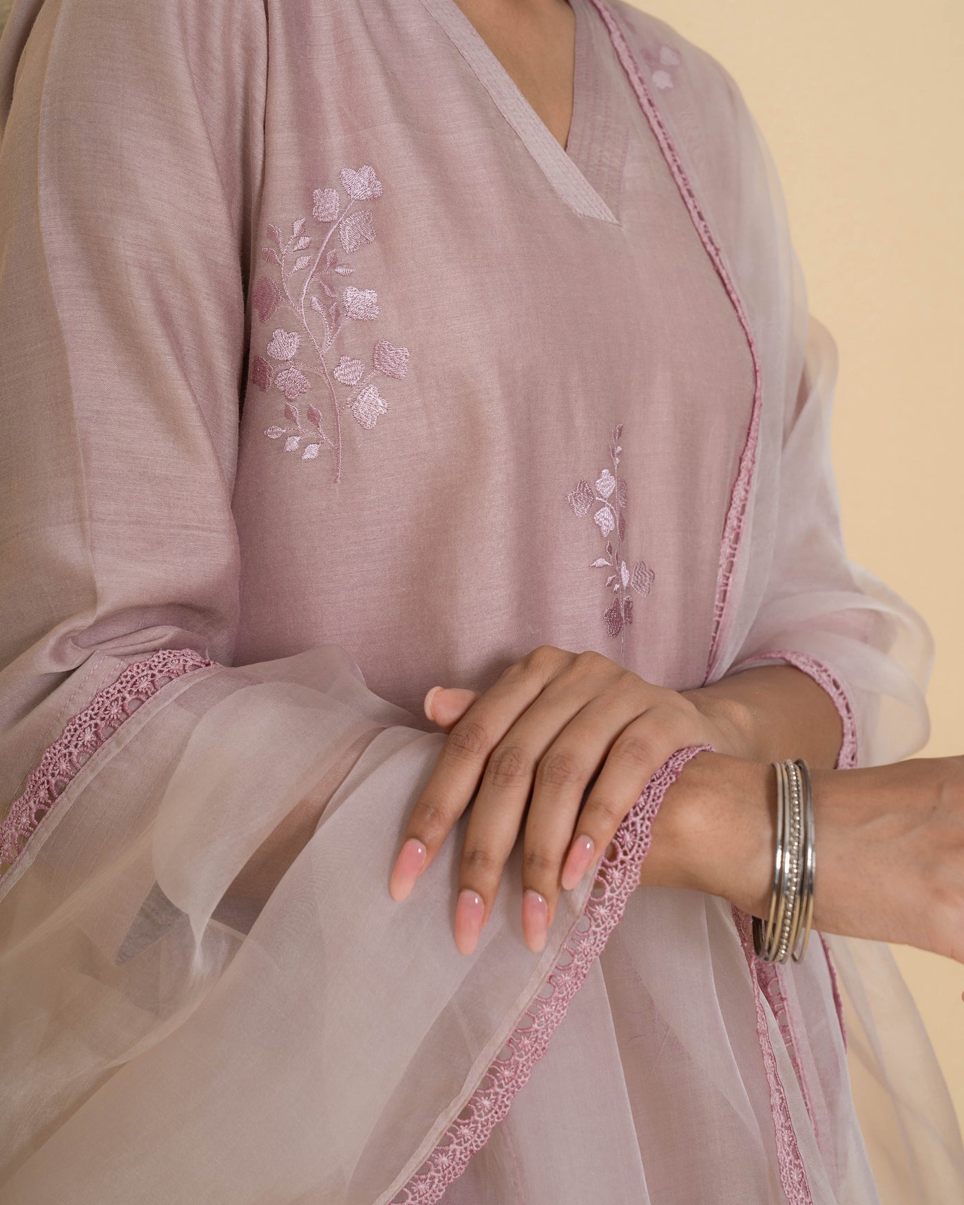Bare Blush Embroidered Chanderi Suit Set