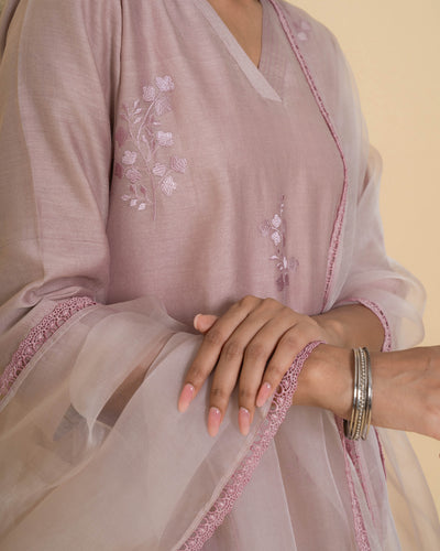 Bare Blush Embroidered Chanderi Suit Set