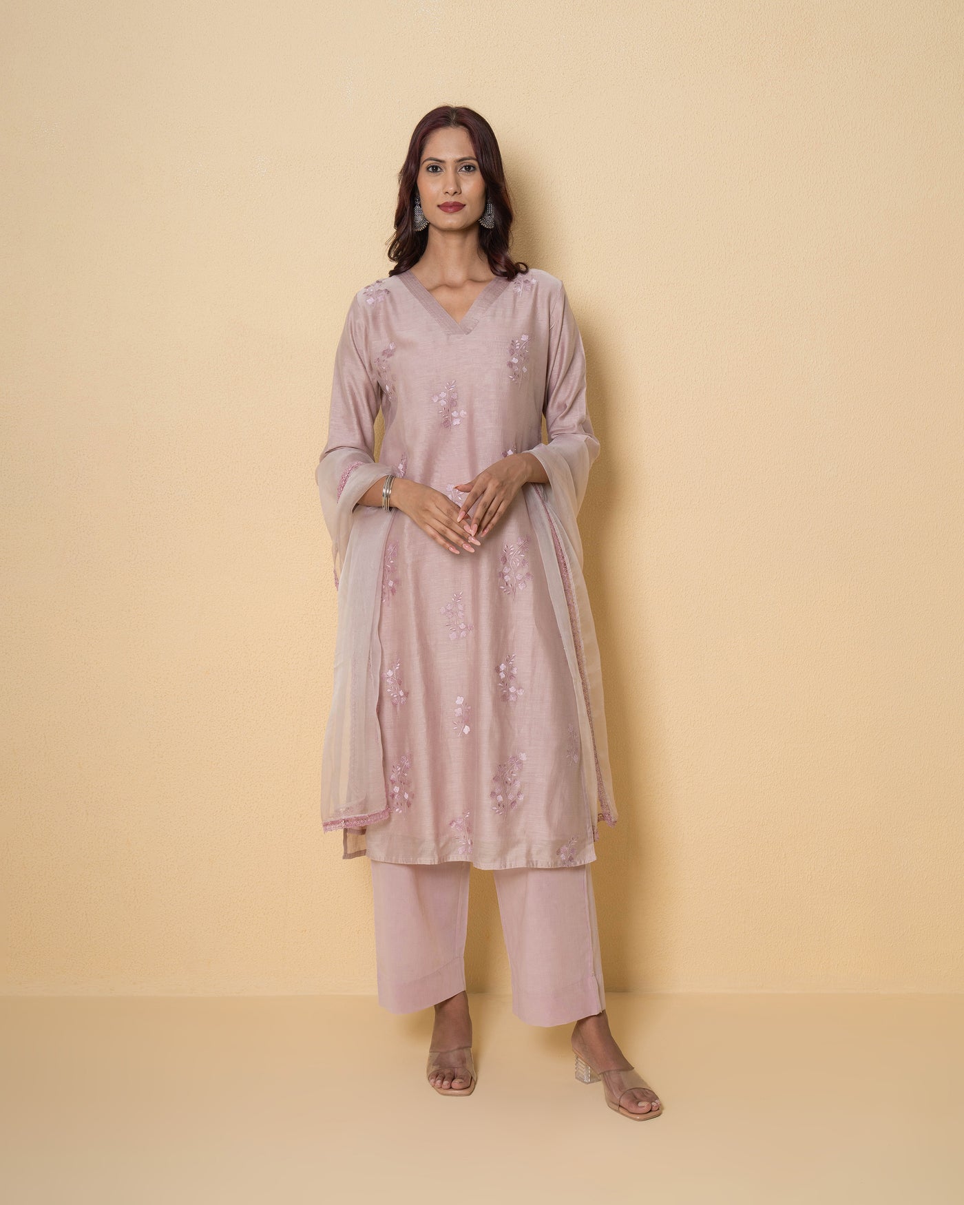 Bare Blush Embroidered Chanderi Suit Set
