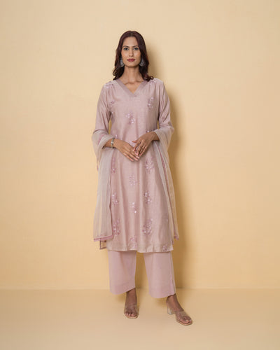 Bare Blush Embroidered Chanderi Suit Set