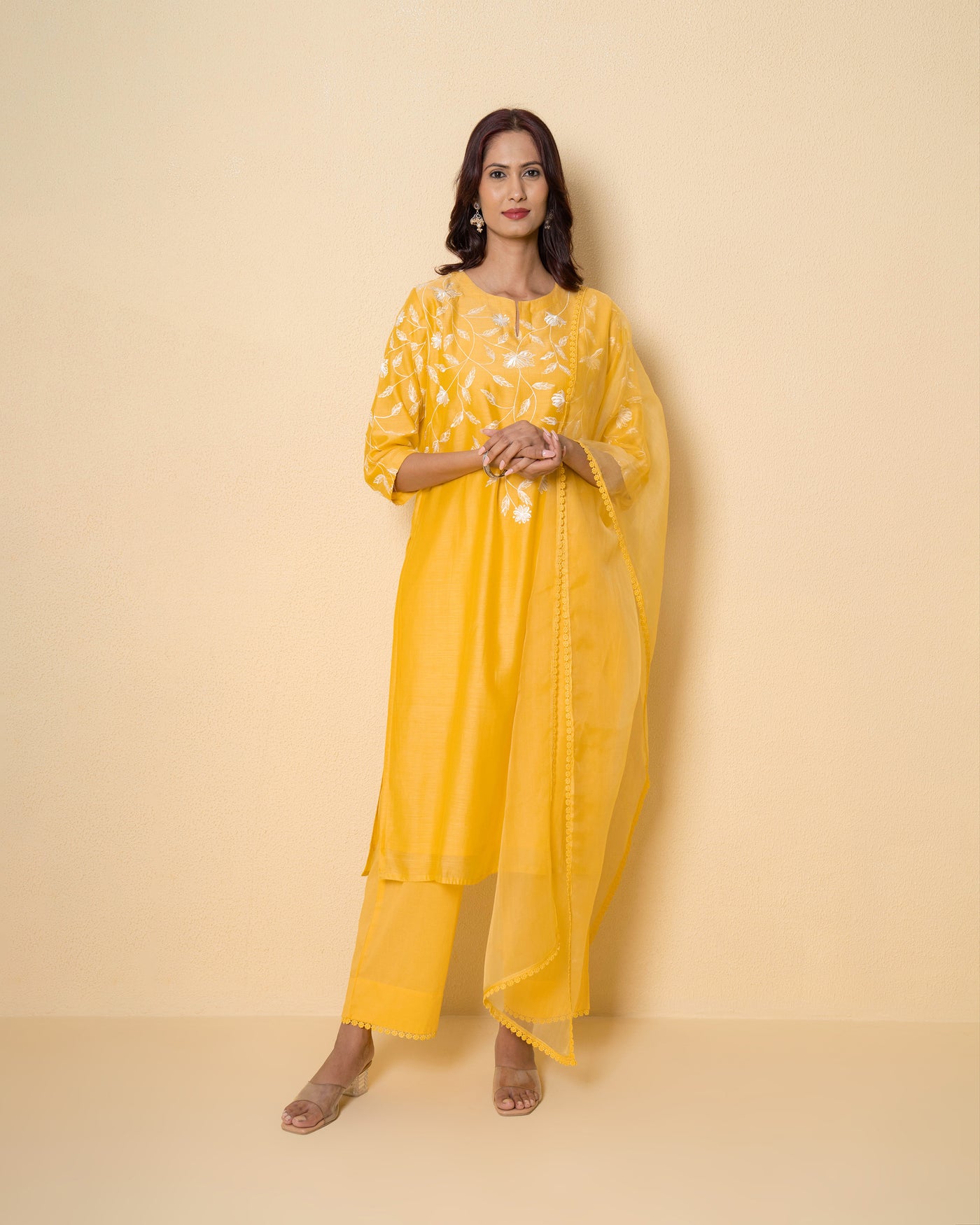 Amber Flora Embroidered Chanderi Suit Set