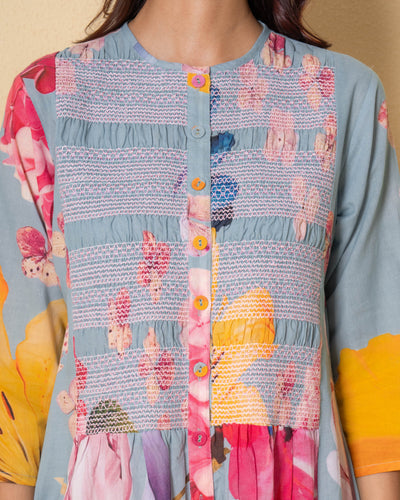 Aqua Marine Digital Print Cotton Dress