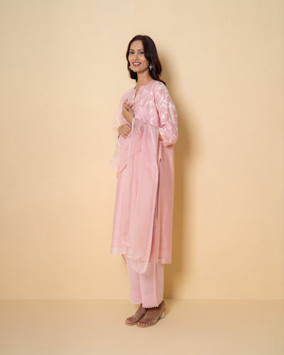 Misty Rose Embroidered Chanderi Suit Set