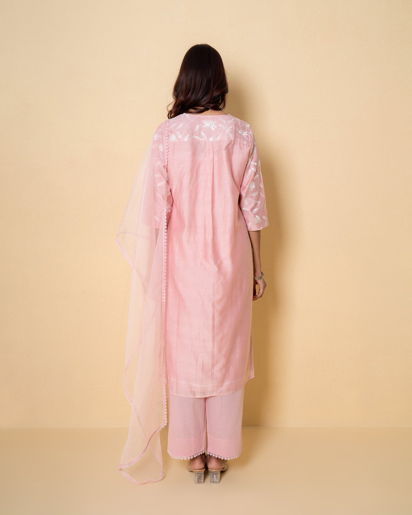 Misty Rose Embroidered Chanderi Suit Set