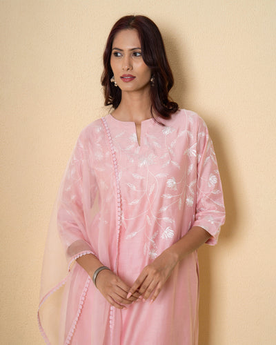 Misty Rose Embroidered Chanderi Suit Set