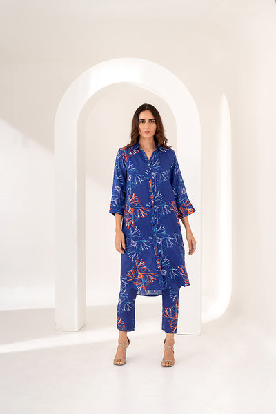 Savoy Blue Floral Print Kurta Set