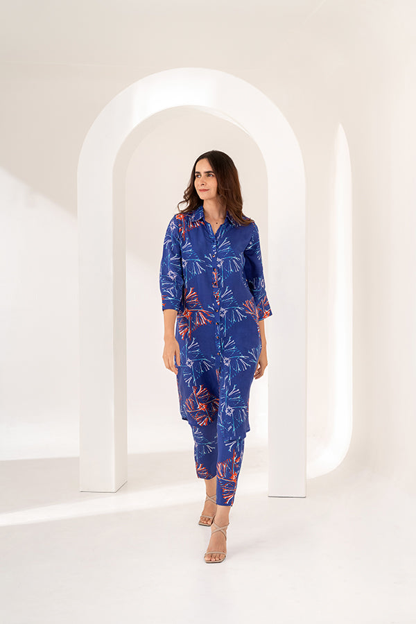 Savoy Blue Floral Print Kurta Set