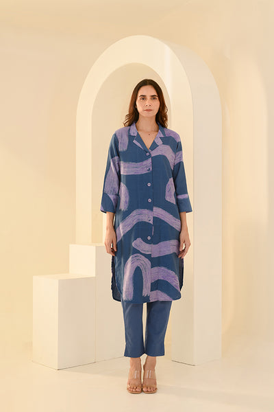 Chic Blue Printed Chanderi Kurta Set