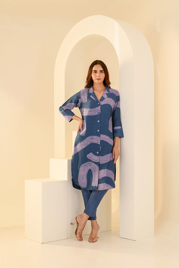 Chic Blue Printed Chanderi Kurta Set