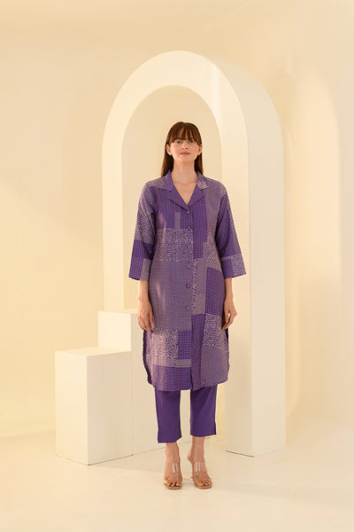 Dreamy Purple Printed Chanderi Kurta Set