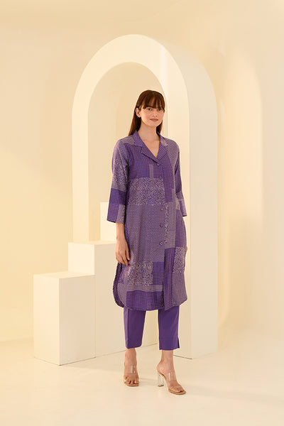 Dreamy Purple Printed Chanderi Kurta Set