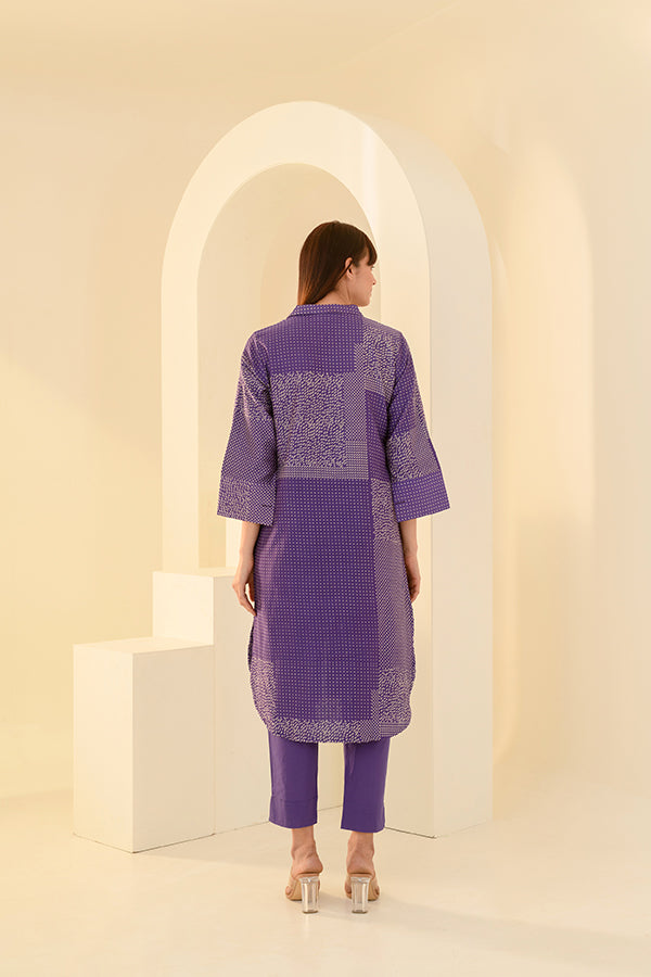 Dreamy Purple Printed Chanderi Kurta Set