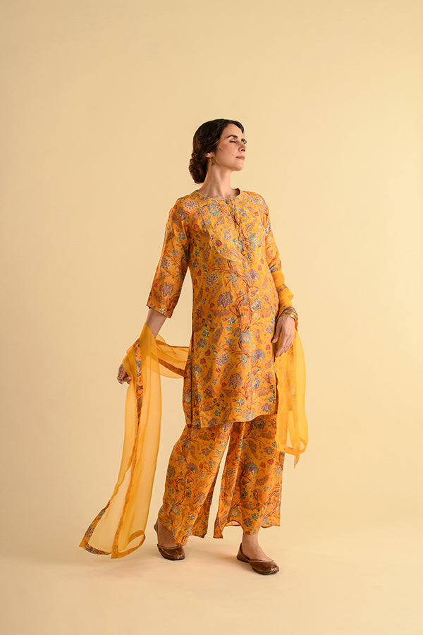 Blooming Yellow Floral Print Suit Set