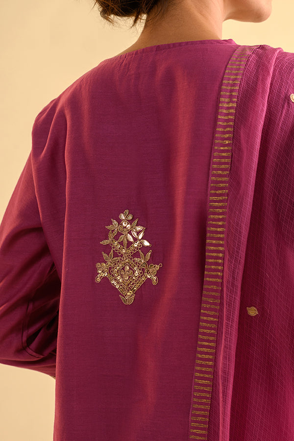 Pink Purple Gota Work Chanderi Straight Suit Set