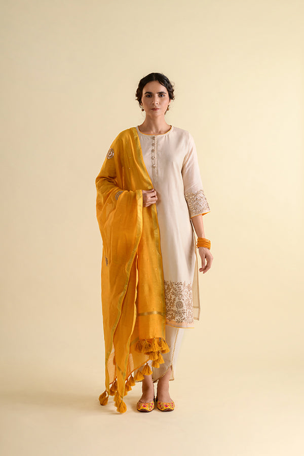 Ivory & Yellow Gota Patti Chanderi Suit Set