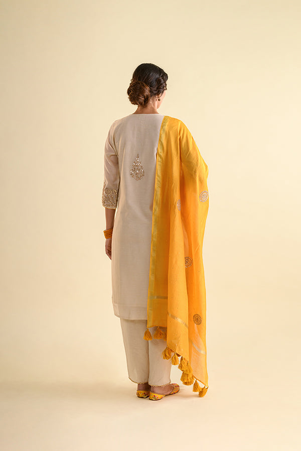 Ivory & Yellow Gota Patti Chanderi Suit Set