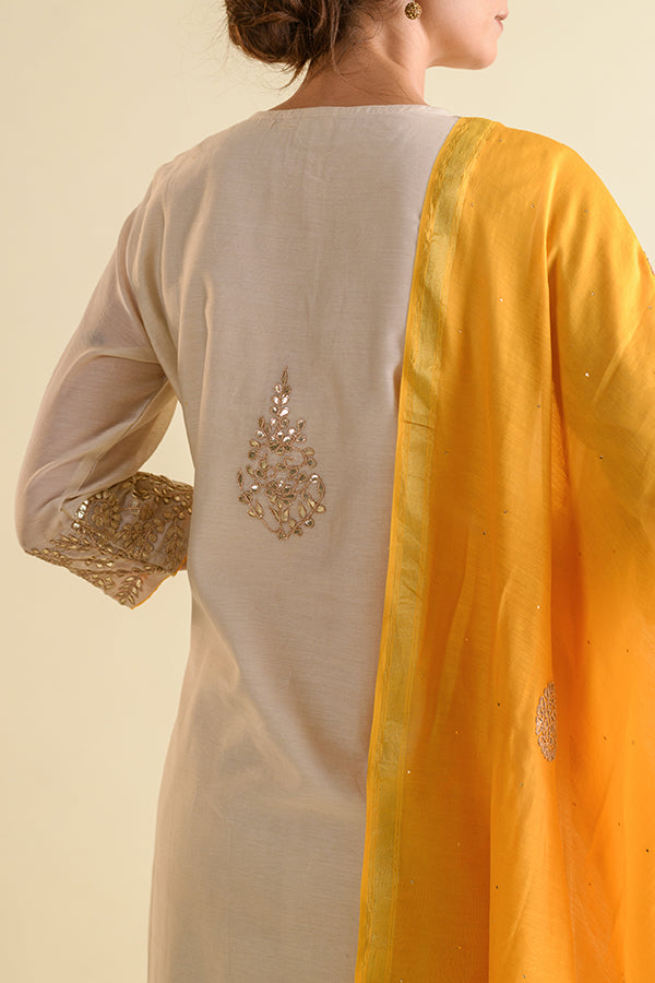 Ivory & Yellow Gota Patti Chanderi Suit Set