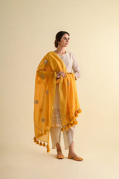 Ivory & Yellow Gota Patti Chanderi Suit Set