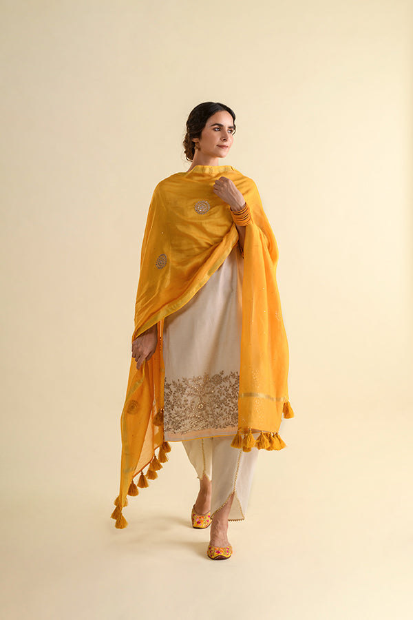 Ivory & Yellow Gota Patti Chanderi Suit Set